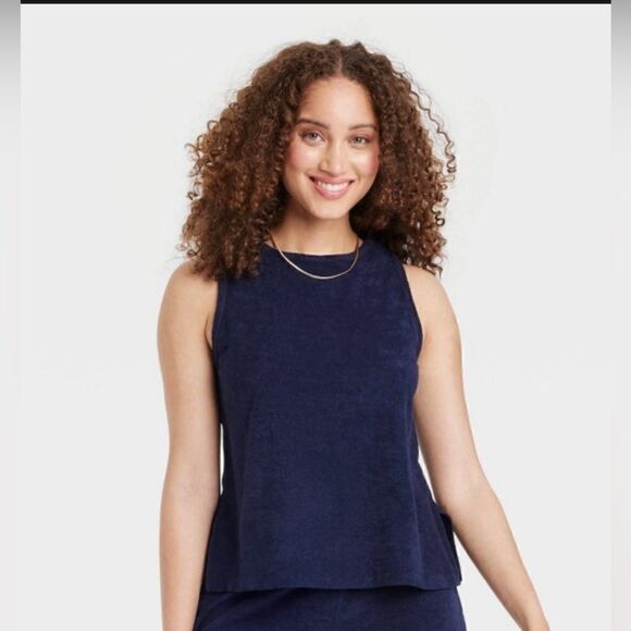 A New Day Terry Tank Top Navy Blue NWT Size M or L - Picture 1 of 12